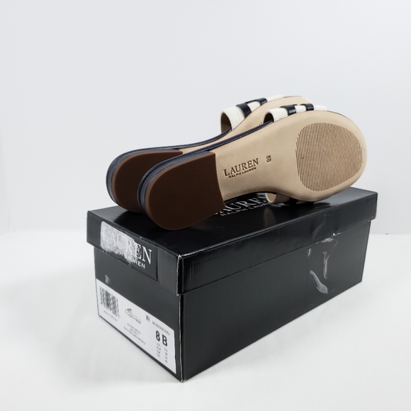 Lauren Ralph Lauren Alegra Canvas & Leather Mules - Navy Blue 8B - Picture 3 of 4